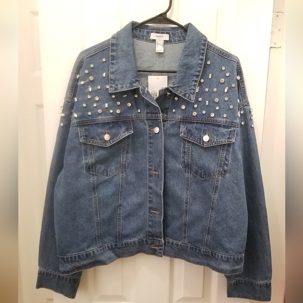 Forever 21 Blue Studded Jean Jacket